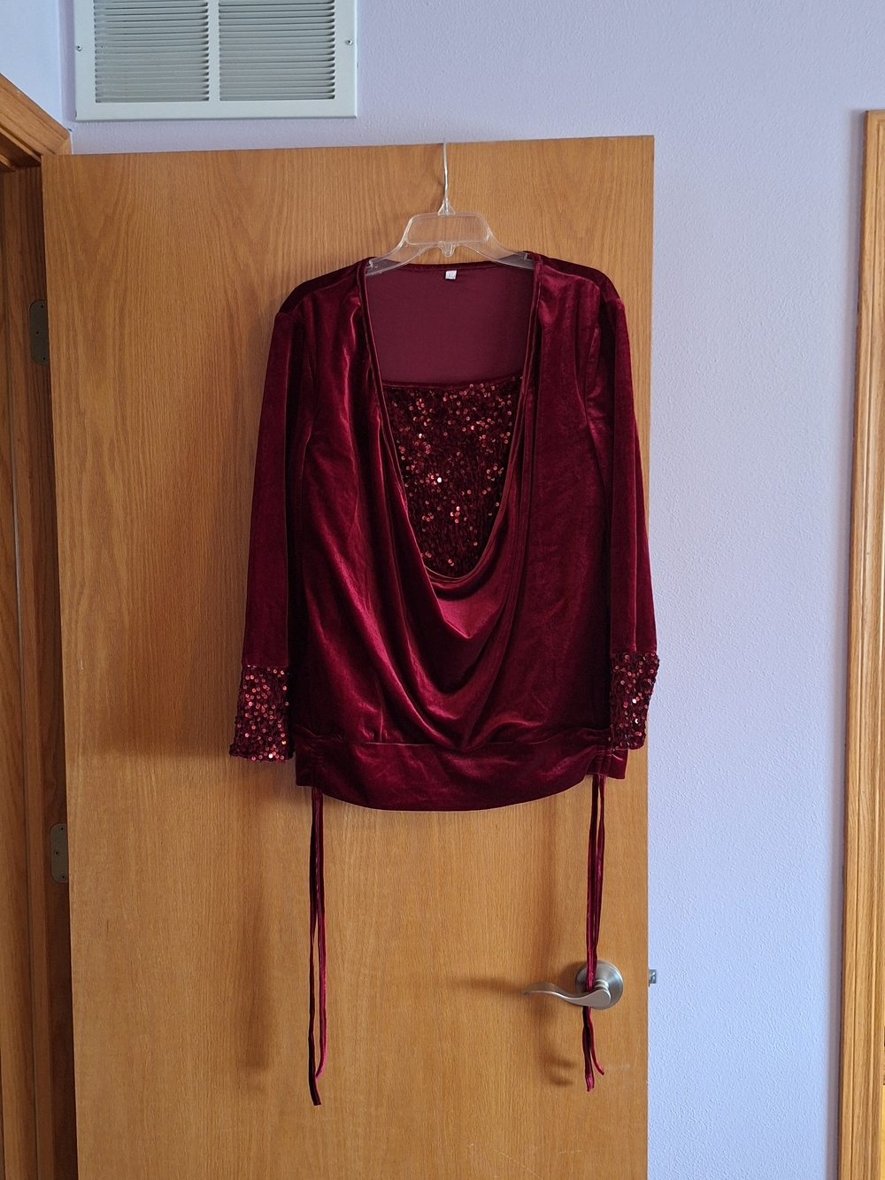 Women's Velvet Drape Top with Sequin Insets - Wine
